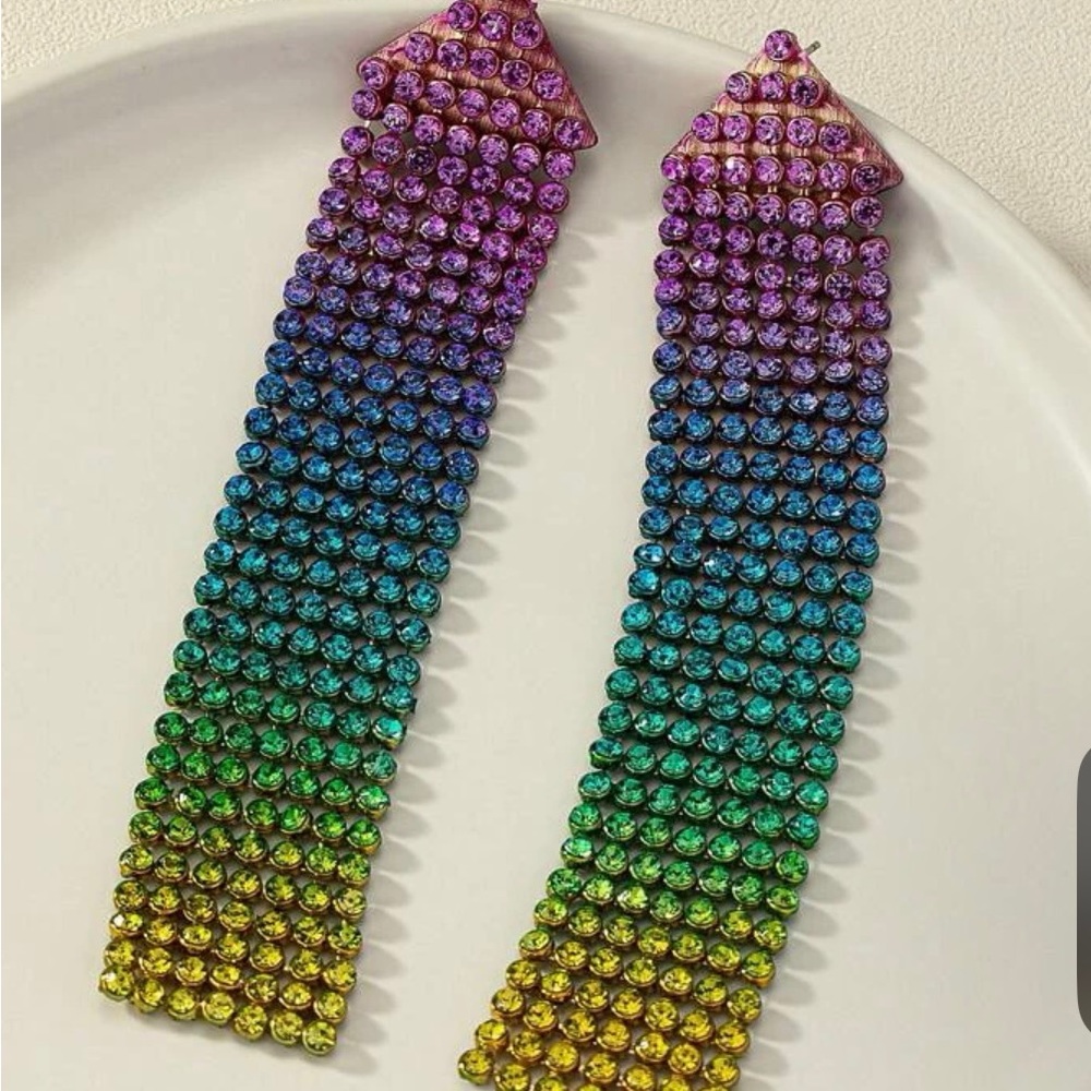 Multicolored Rhinestone Drop Earrings - Picture 2 of 2